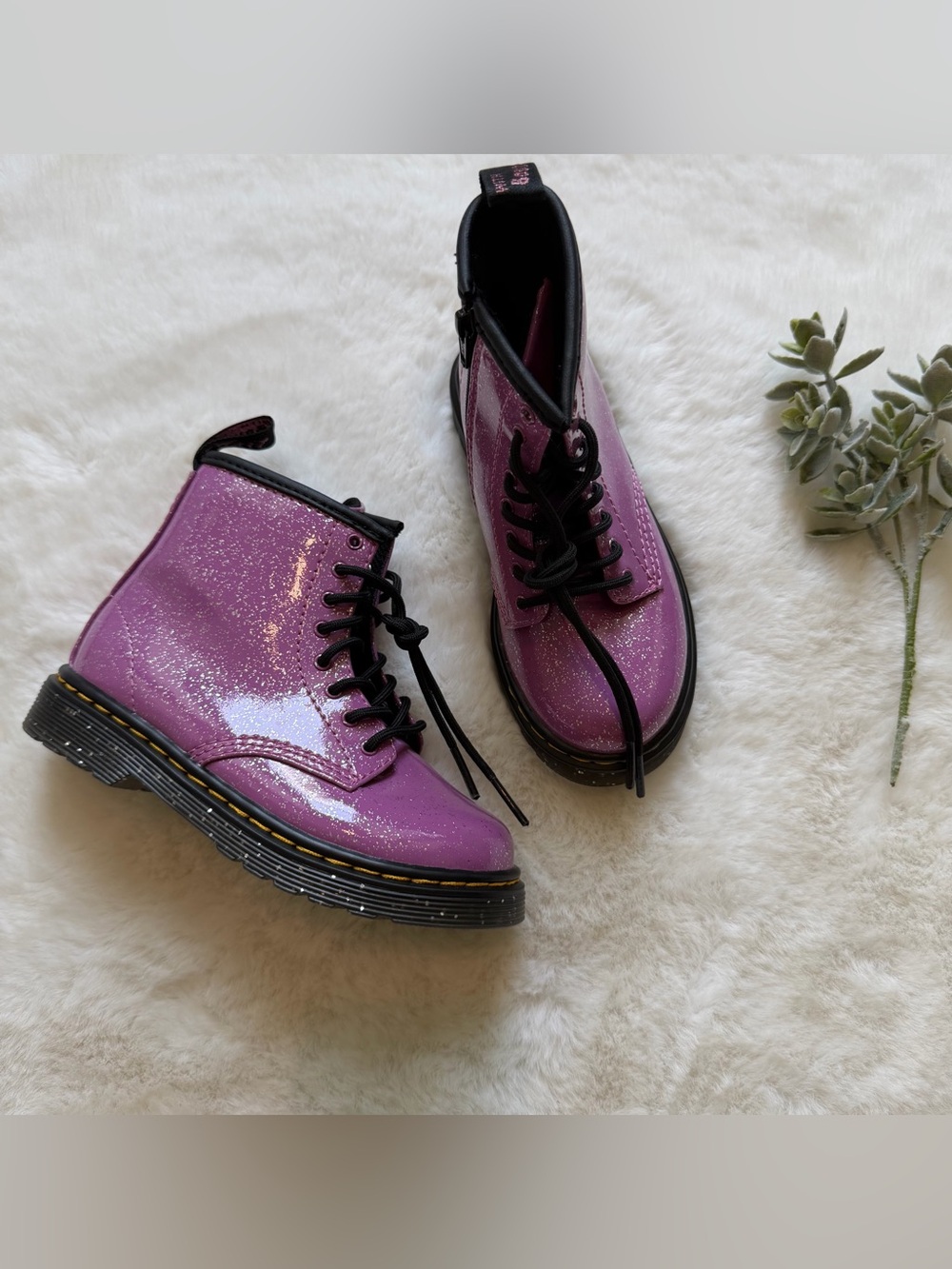 Dr. Martens | NWOT - 1460 Junior Glitter Lace Up Boots - Pink - Size 10 - Picture 3 of 9